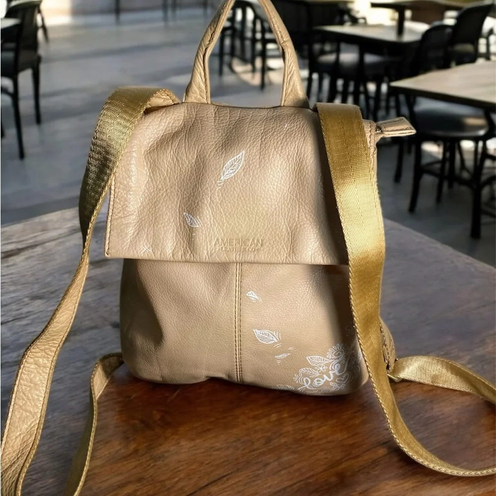 American Leather Co Beige Leather Backpack - Picture 1 of 7